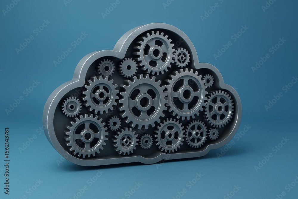 Poster cloud computing innovation: a stylized representation of cloud computing, featuring a cloud-shaped s