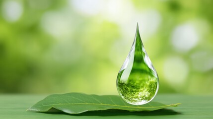 Mesmerizing macro photography, a glistening water droplet on vibrant green leaf