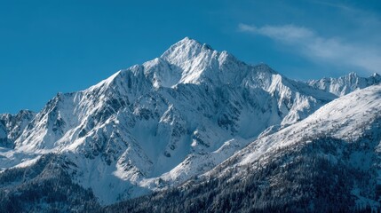 Snowy Mountain Peaks: Majestic Winter Scenery in Alpine Landscape