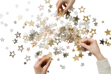 Hands arranging gold and silver stars. Teamwork, success, goals concept.