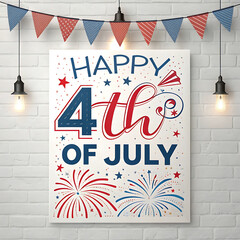 Happy 4th july poster design red white blue 