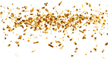 flying gold confetti isolated on transparent background cutout