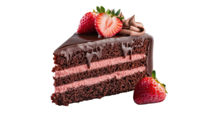 chocolate strawberry cake isolated on transparent background cutout