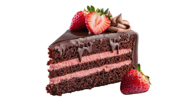 chocolate strawberry cake isolated on transparent background cutout