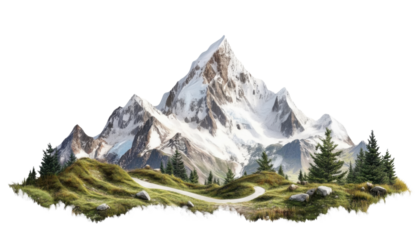 landscape in the mountains isolated on transparent background cutout