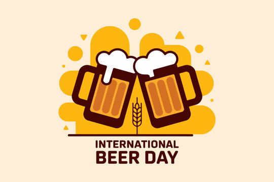 International beer day logo with clinking mugs and wheat icon for global beer lovers celebration print   - Powered by Adobe