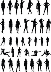 Fototapeta premium Collection of Female Silhouettes Poses and Styles for Design