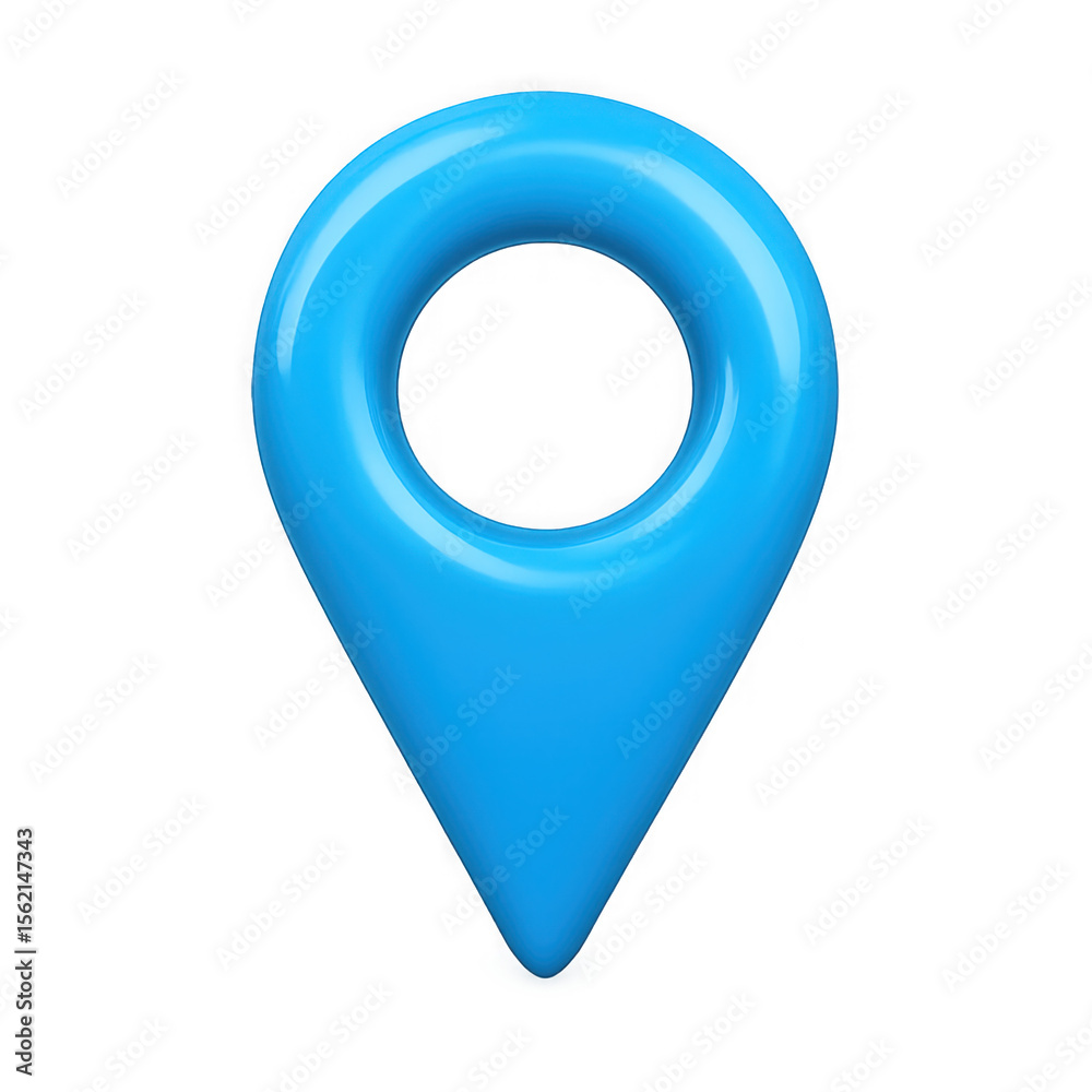 Fototapete bright blue 3d rendered location pin icon with a hole in the middle isolated on transparent backgrou