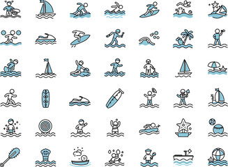 Naklejka premium Water Sports Icons Surfing, Jet Skiing, Sailing & More