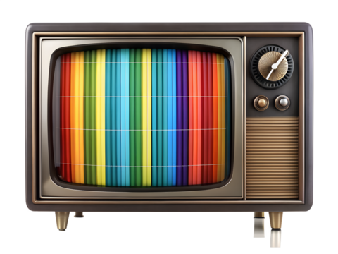 A vintage television with rainbow stripes isolated on transparent background