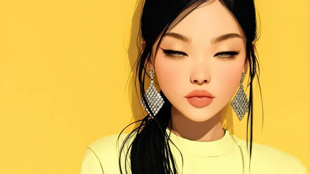 A Yellow clean and symmetrical avatar style Asian beautiful face, blending realism with stylized perfection. Great for digital identity, metaverse use, or virtual characters.