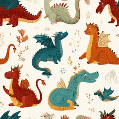Whimsical Cute Dragons: Colorful Seamless Pattern for Nursery Decor