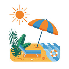 Obraz premium Summer beach scene with sun and umbrella isolated on transparent background