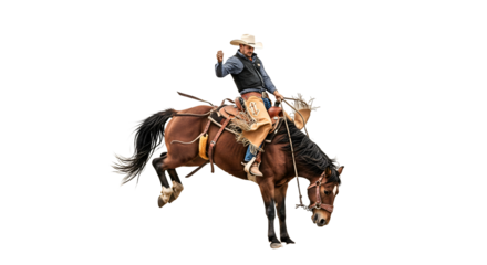 An American cowboy on a bucking bronco