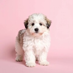 Fluffy Puppy Portrait on Pink Background, Generated image