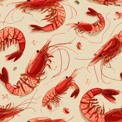 Seamless Red Shrimp Pattern: Vector Art for Culinary Themed Kitchen Decor