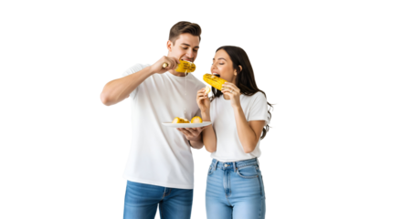 Two people eating corn on the cob