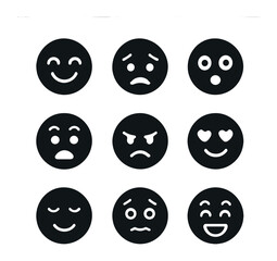 9 Emotional Icons. Solid, filled icons set of emotional expressions: joy, sadness, surprise, fear, anger, love