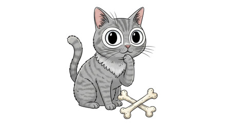 Isolated Cartoon Cat Thinking