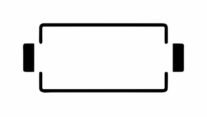 Simple black and white outline of a rectangular shape with two black rectangles on either side