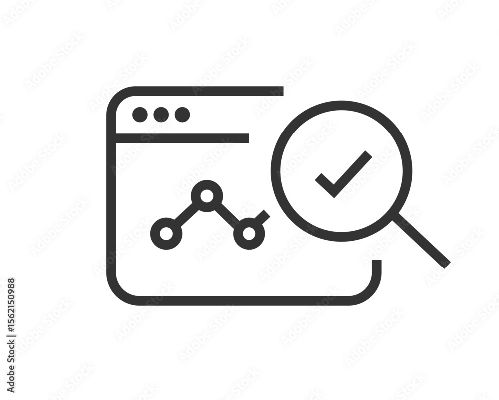 Poster website performance analysis data check icon line stroke simple graphic illustration, web site onlin