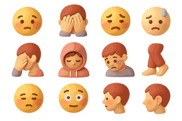 Naklejka premium Claymation emoji expressions display various emotions