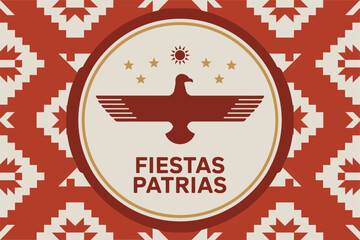 Ethnic patterned fiestas patrias emblem with eagle icon for indigenous culture and national pride design  