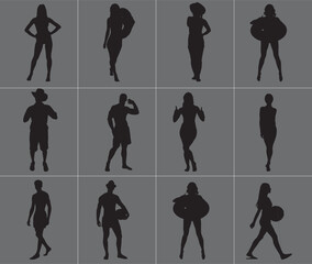 vector silhouettes of people in summer collection
