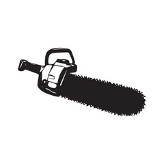 Fototapeta premium Chainsaw Silhouette, Chainsaw vector silhouette illustration isolated on white background, Chainsaw Machine Silhouette. 