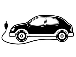Fototapeta premium Black and white illustration of an electric car charging with a cable