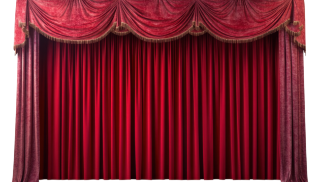 red theater curtain isolated on transparent background cutout