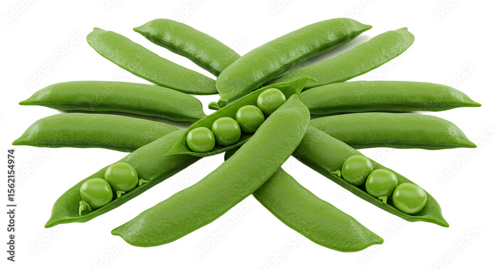 Aufkleber fresh green peas in pods arranged in a starburst pattern close up view