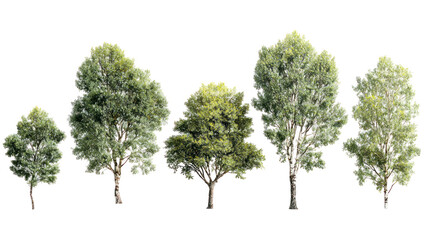  Set of Alnus Rubra Trees - Group of red alder trees with lush green foliage on transparent background