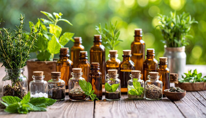 Assortment of Essential Oils and Herbs for Wellness