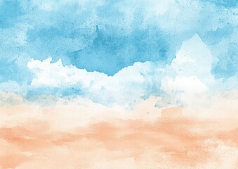 Fototapeta premium Abstract Watercolor Background with Blue Sky and Peach Sand Texture Art