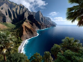 Obraz premium Majestic Coastal Cliffs Tropical Paradise Beach Ocean View Hawaii