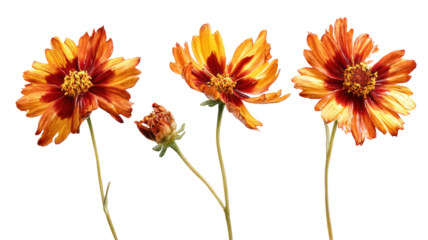 Title:
Set of Coreopsis Tinctoria - Group of vibrant Coreopsis tinctoria wildflowers on transparent background