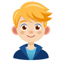 Obraz premium happy blond boy, smiling boy, very happy child, cheerful boy, light skin boy, boy portrait, blond hair child, European boy, cartoon boy, boy face, child character, white background, flat design, boy a