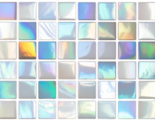  Set Geometric Cutout of Mother-of-Pearl Surface with Faceted Light, Isolated PNG