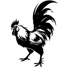 Black and White Rooster Illustration, Vector Design