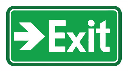 Fototapeta premium A clear green rectangular sign with a white border displays the word exit in white capital letters with a white arrow pointing to the right indicating the direction of the exit