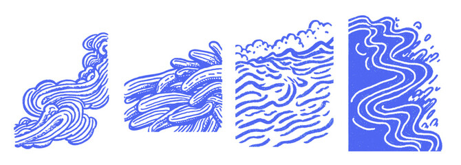 Bold blue hand drawn style abstract background designs