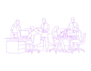 people working in office lineart illustration
