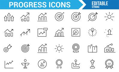 Collection of minimalist icons representing growth, success, and goal tracking.