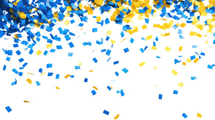blue and yellow confetti on white background