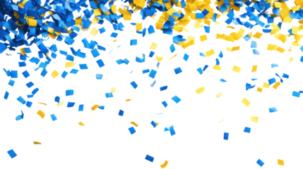blue and yellow confetti on white background