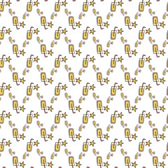 Colorful Hand-Drawn Drinks and Stars Seamless Pattern on White Background