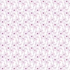 Seamless Pattern of Line Art Flowers on White Background 
