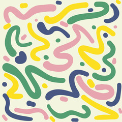 Retro 60s 70s Abstract Horizontal Background with Colorful Wavy Lines in Soft Pastel Tones.