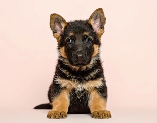 Adorable German Shepherd Puppy on Pink Background, Generated image